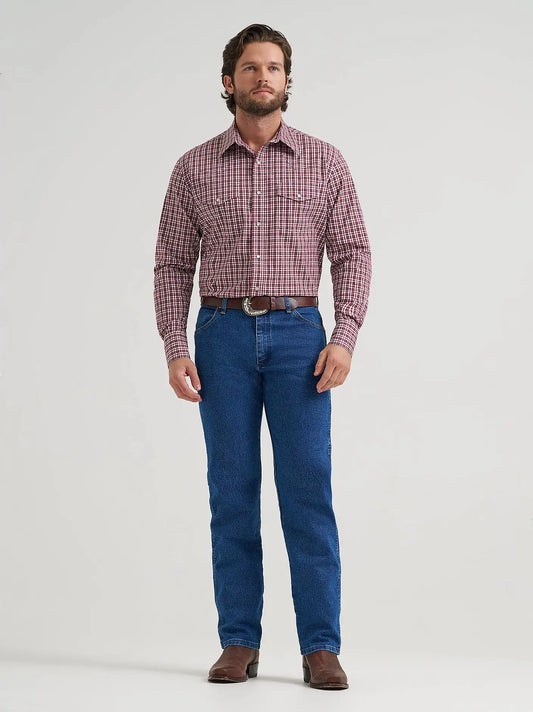 Men's Wrinkle Resist Long Sleeve Western Snap Plaid Shirt in Cherry Plaid