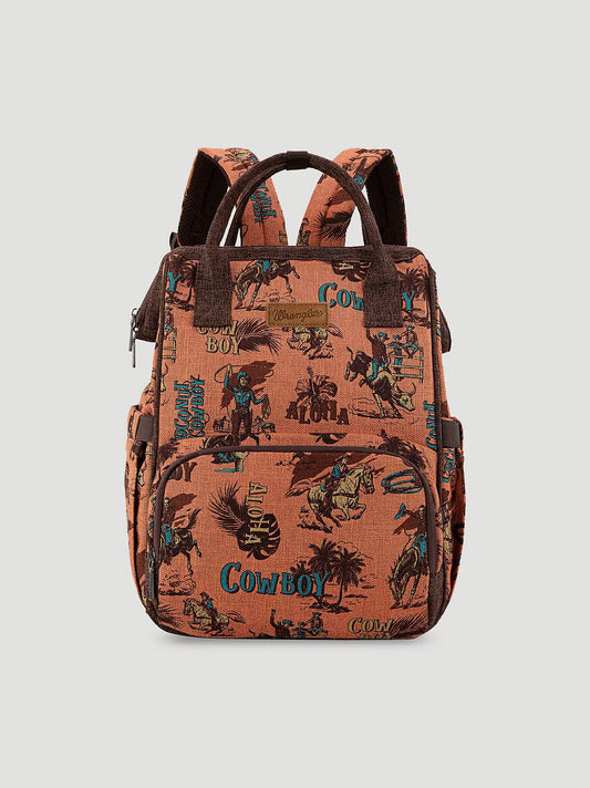 Aloha Cowboy Print Backpack:Dark Brown:One Size: