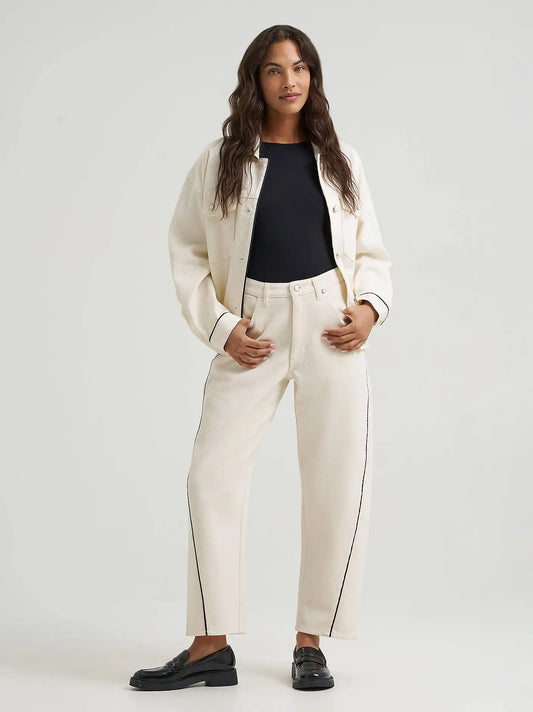 Women's Twill Piped Barrel Jean in Egret