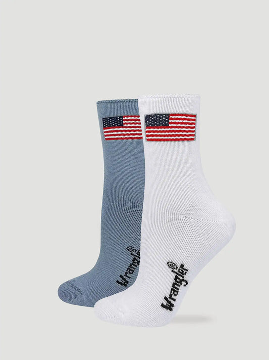 Womens Flag Roll Top Micro Crew Socks 2 Pack:White/Blue:One Size