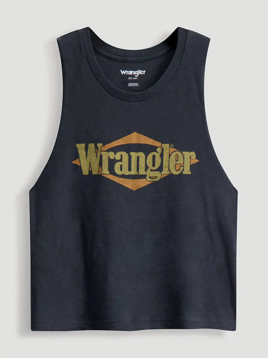 Wrangler Triangle Logo Crop Festival Tank in Washed Black