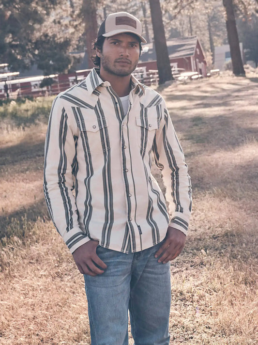 Men's Wrangler Retro® Premium Stripe Western Snap Shirt in Olivine