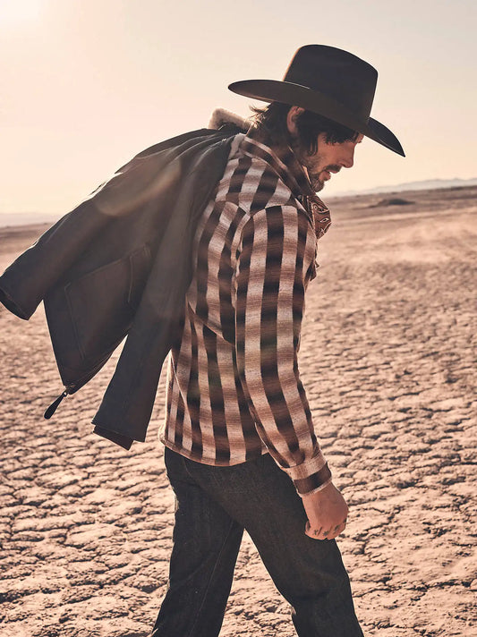Men's Western Plaid Wool Blue Bell Shirt in Ombre