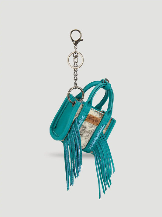 Fringe Mini Tote Key Chain:Turquoise:One Size