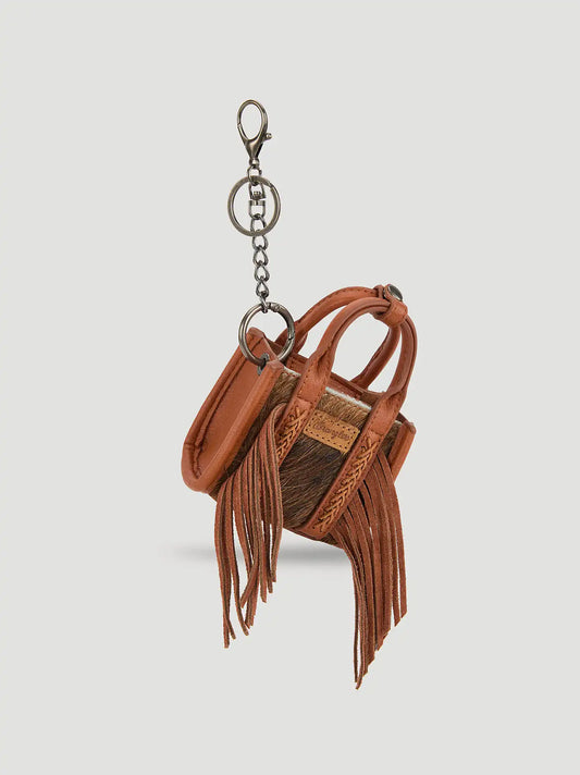 Fringe Mini Tote Key Chain:Brown:One Size