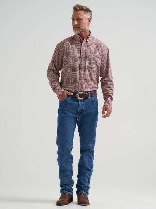 Wrangler® George Strait™ Performance Button Down Shirt in Rust Diamond