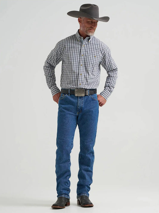 Wrangler® George Strait™ Long Sleeve Button Down One Pocket Shirt in Inky Plaid