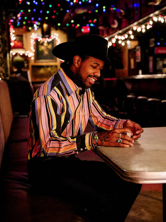 Vintage-Inspired Brushpopper Western Snap Workshirt in Candy Stripe