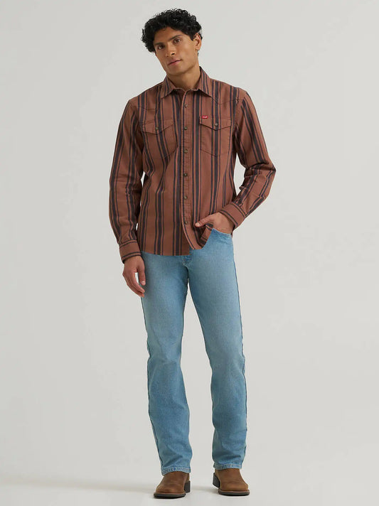 Men's Wrangler Five Star Novelty Shirt in Denim Stripe