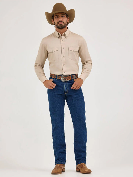 Painted Desert® Long Sleeve Button Down Lightweight Solid Twill Shirt in Tan