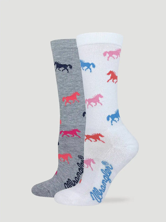 Womens Bright Horse Crew Socks 2 Pack:White/Grey:One Size