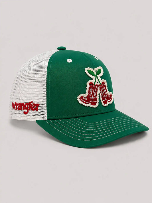 Womens Cherry Boots Mesh Trucker Hat:Green:One Size