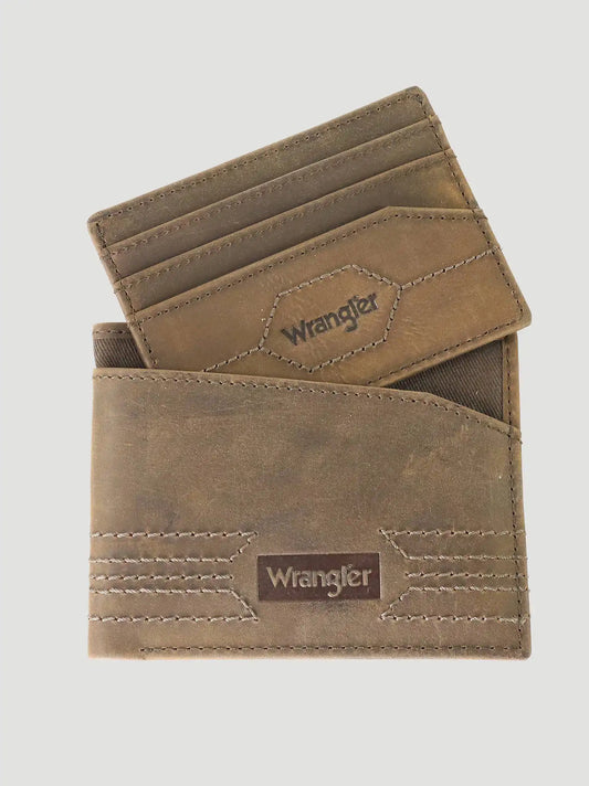 Mens Leather and Canvas Removable Passcase Wallet:Brown:One Size