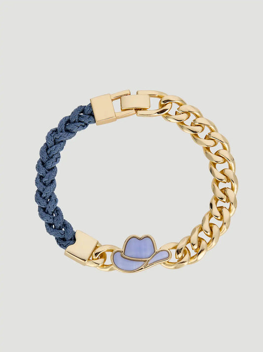 Cowgirl Hat Braided Chain Bracelet:Gold:One Size: