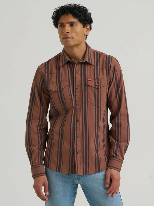 Men's Wrangler Five Star Novelty Shirt in Denim Stripe