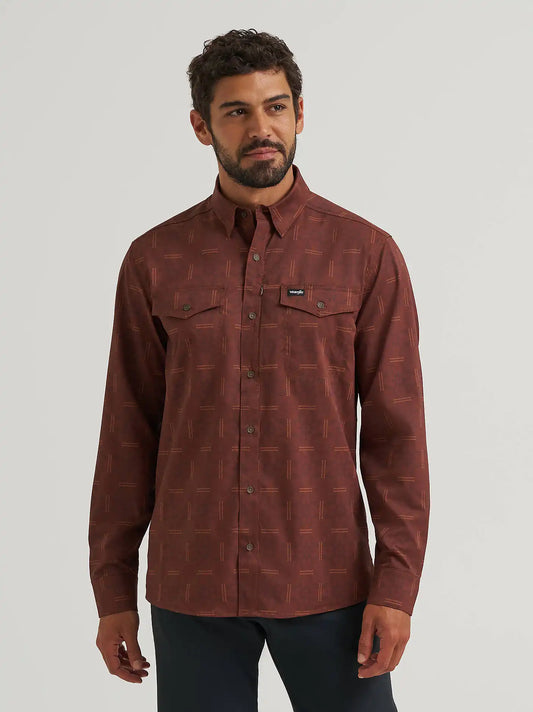 Wrangler All Terrain Gear Men's Live-In Print Shirt in Sepia