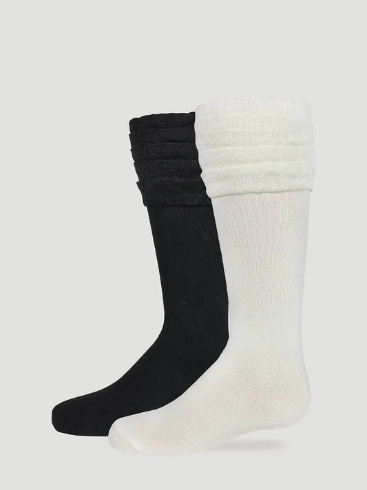Girls Ruffel Knee High Socks 2 Pack:Black/White:One Size