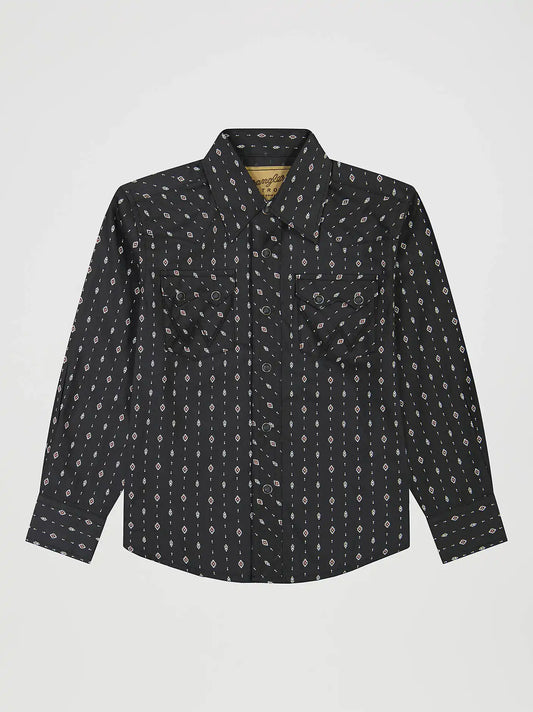Boy's Wrangler Retro® Western Snap Plaid Shirt with Front Sawtooth Pockets in Obsidian Chain