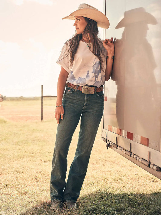Women's High Rise Skylar Relaxed Bootcut Wrangler Riding Jean in Lena
