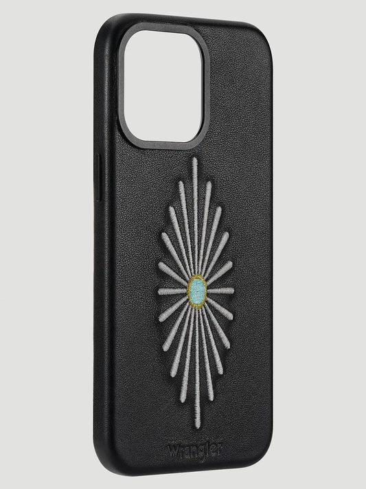 Smartphone Leather Embroidery Case:Black:One Size: