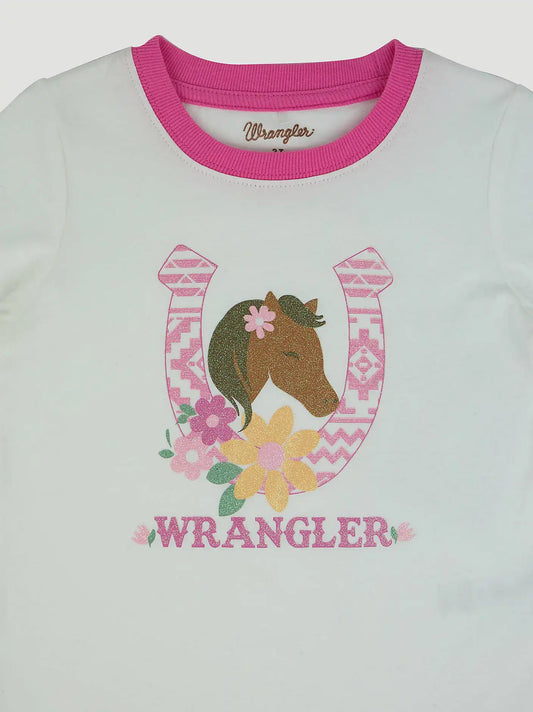 Wrangler Toddler Girl's Long Sleeve Graphic Tee in Horseshoe