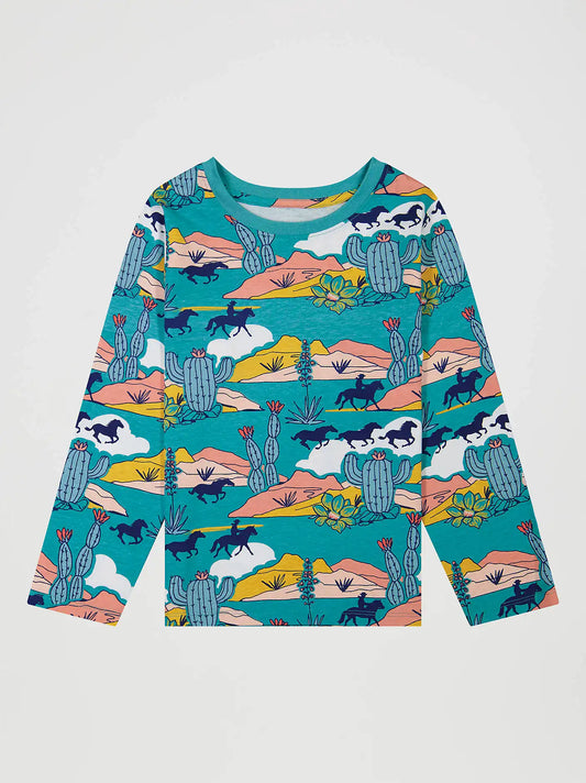 Girl's Long Sleeve Cowgirl Graphic Tee in Turquoise