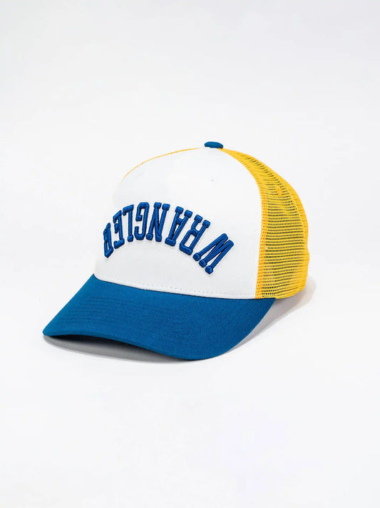 Upside Down Logo Mesh Baseball Cap:White/Blue:One Size