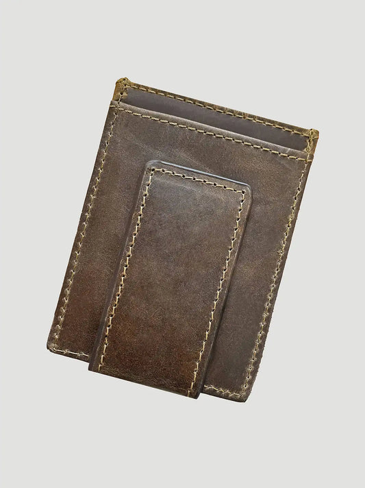Embossed Leather Yoke Magnetic Money Clip:Tan:One Size