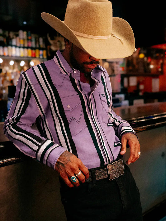 Vintage-Inspired Brushpopper Western Snap Workshirt in Bold Iris