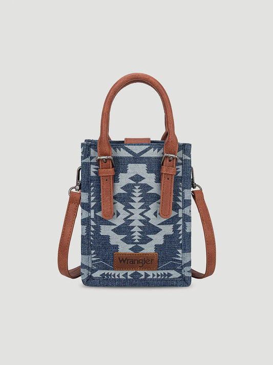 Laser Cut Printed Square Cross Body:Denim:One Size