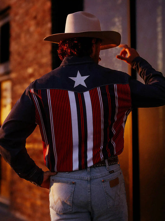 Lone Star Brushpopper Western Snap Workshirt in Americana Bold