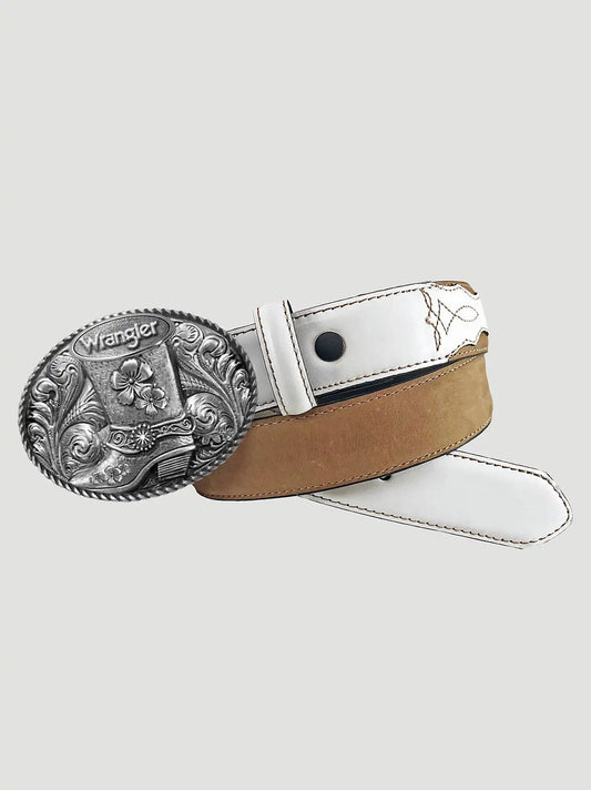 Girl's Cowgirl Boot Buckle Belt in Brown/White
