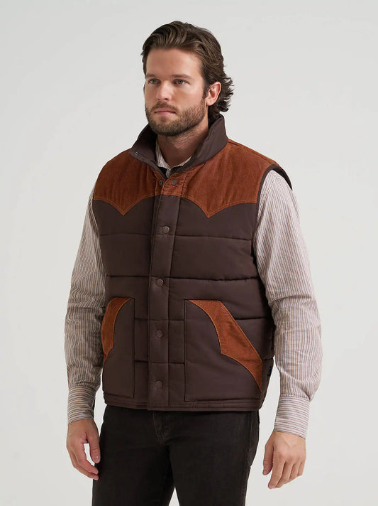 Men's Corduroy Yoke Puffer Vest in Cambridge Brown