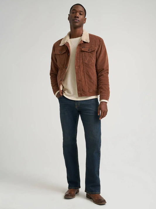 Men's Wrangler® Sherpa Lined Corduroy Trucker Jacket in Cocoa Brown