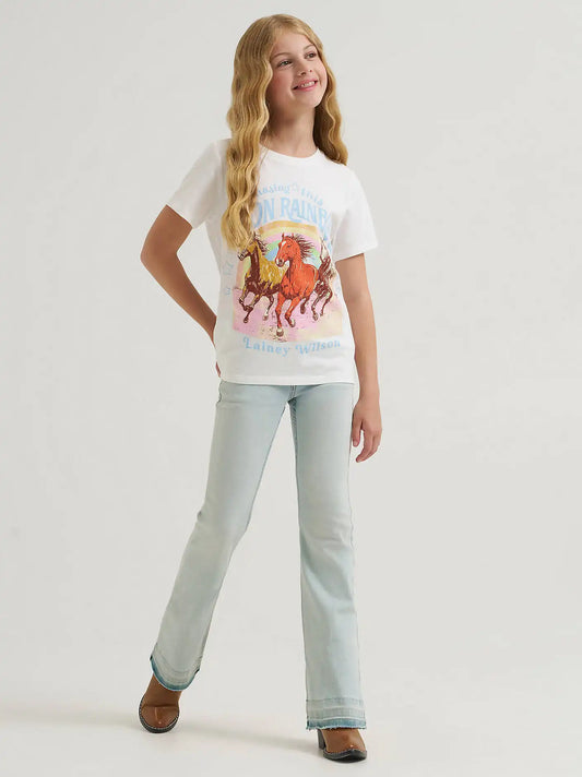 Girl's Lainey Wilson x Wrangler Neon Rainbow Tee in White