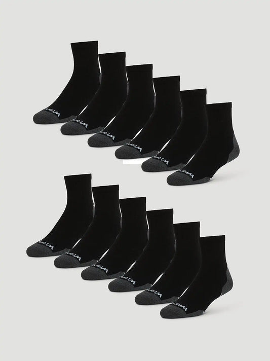 Mens Everyday Cotton Quarter Sock 12 Pack:Black:One Size