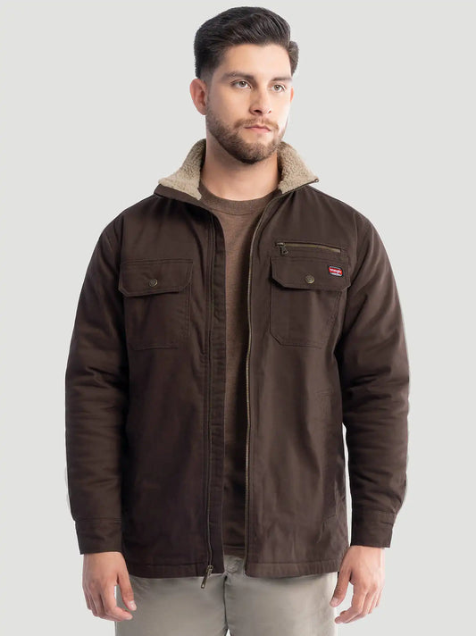 Men's Workwear Faux Shearling Lined Jacket in Java Brown