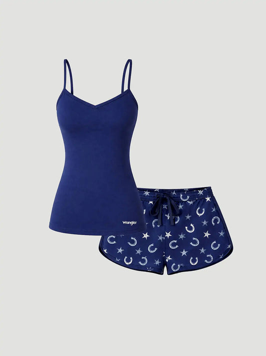 Women's Cami And Shorts Pajama Set in Navy/Grey