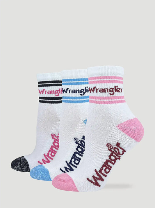 Womens Wrangler Stripe Quarter Socks 3 Pack:Pink Assorted:One Size