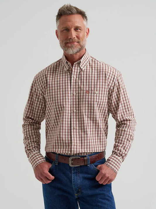 Wrangler® George Strait™ Long Sleeve Button Down One Pocket Shirt in Adobe Check