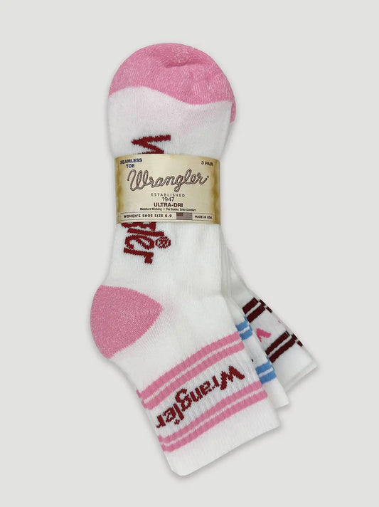 Womens Wrangler Stripe Quarter Socks 3 Pack:Pink Assorted:One Size