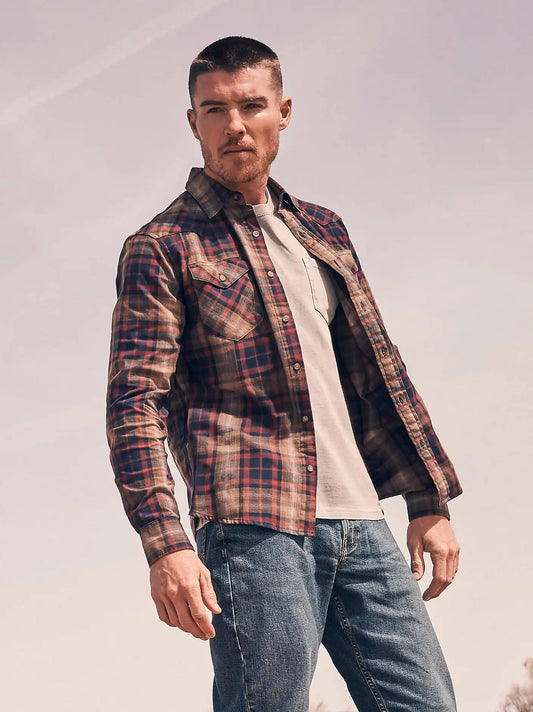 Men's Plaid Broken Twill Shirt in Chocolate