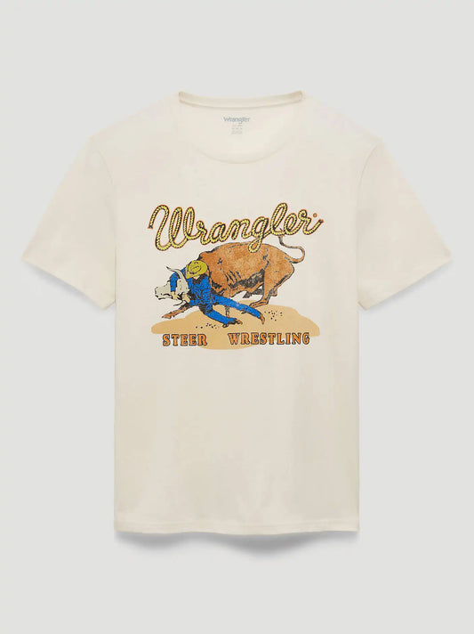 Steer Wrestling Back Graphic T-Shirt in Marshmallow