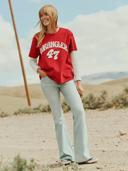 Women’s High Rise Flare Jean in Pearl Dust