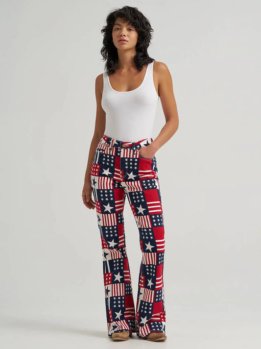 Wrangler® Americana Retro Bailey Flare Print Jean in Stars & Stripes