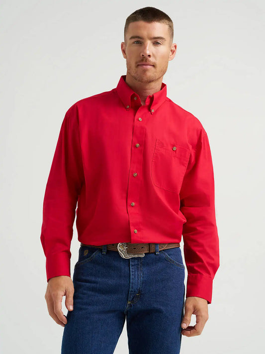 Men's George Strait & Wrangler® National Patriot™ Button Down Solid Shirt in Red