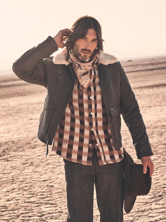 Men's Leather Aviator Blue Bell Jacket in Chocolate Torte