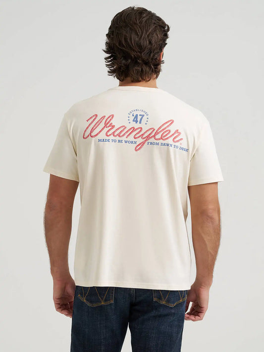 Cursive Cowboy Vintage Fit Back Graphic T-Shirt in Antique White