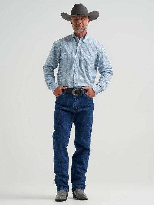Wrangler® George Strait™ Long Sleeve Button Down Two Pocket Shirt in Posy Striped