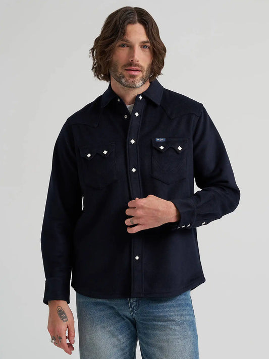 Men's Western Wool Blue Bell Shirt in Dark Navy